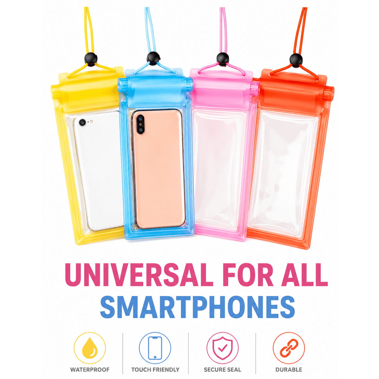 Universal Waterproof Plastic Mobile Cover for Rain | Transparent Touch-Friendly Waterproof Phone Pouch with Lanyard | Fits All Smartphones