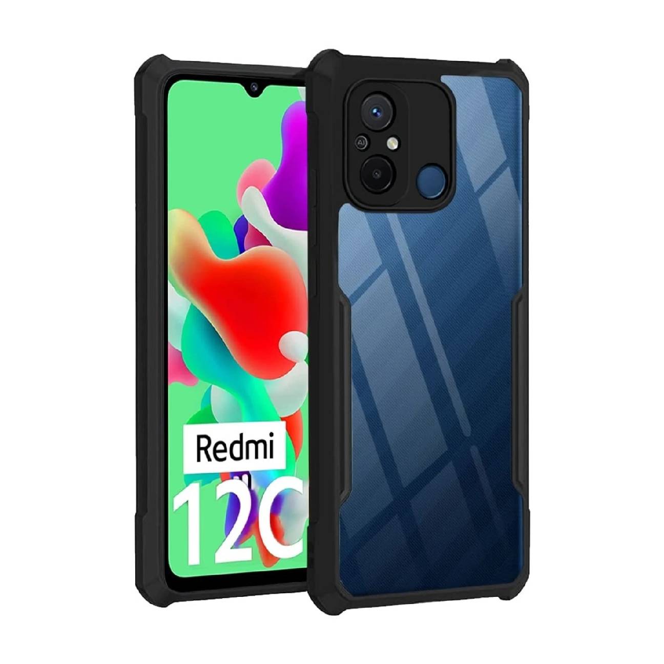 Redmi 12C Shockproof Crystal Clear Bumper Case with Acrylic Back, TPU Frame & Camera Protection