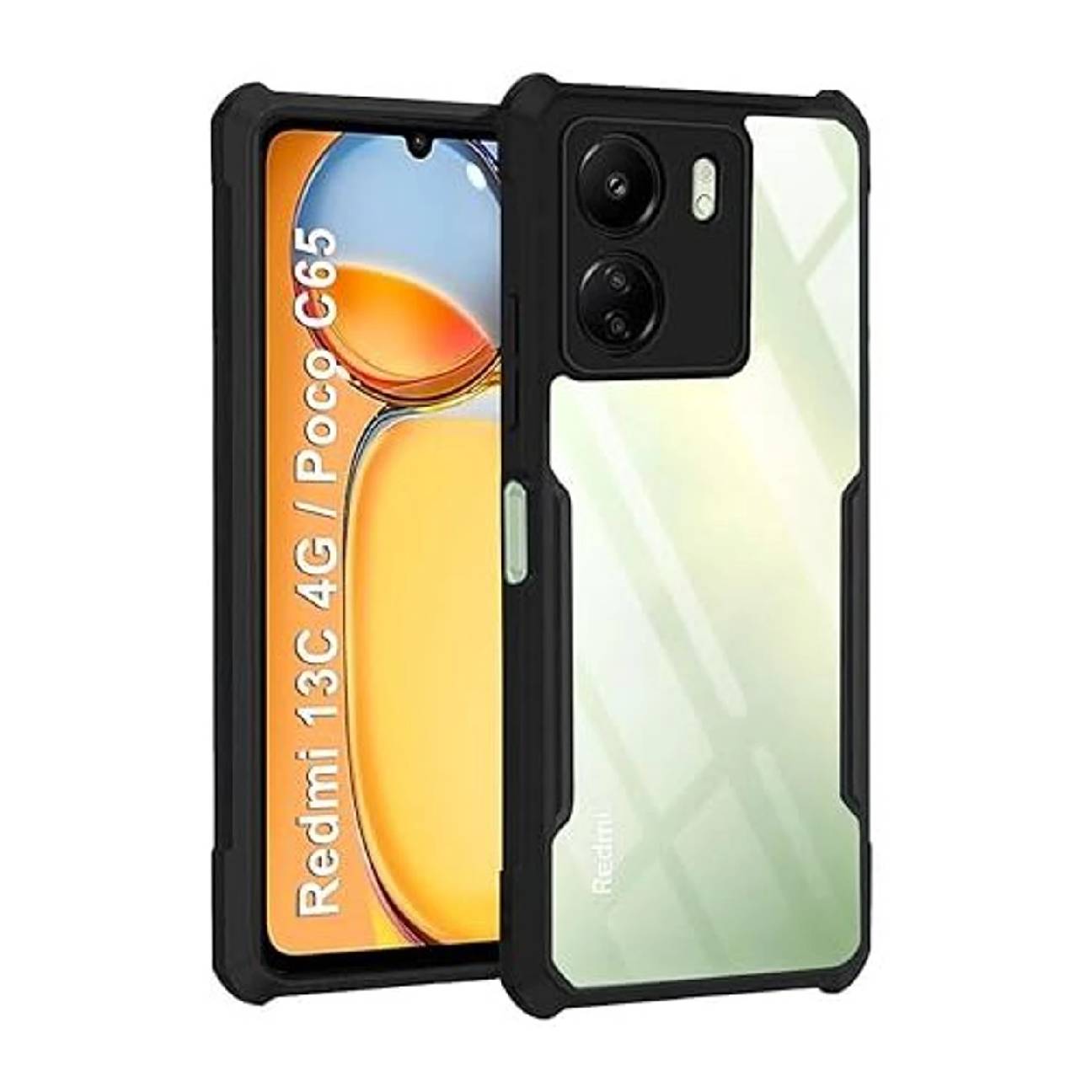 Redmi 13C Shockproof Crystal Clear Bumper Case with Acrylic Back, TPU Frame & Camera Protection