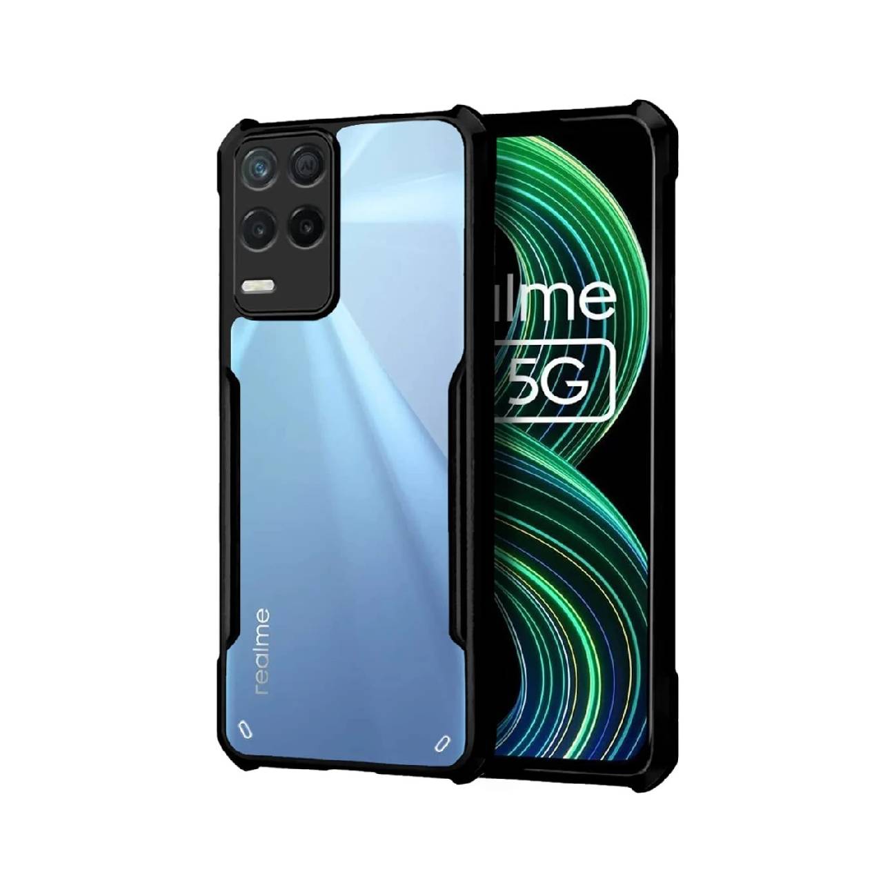 Realme 8 5G Shockproof Crystal Clear Bumper Case with Acrylic Back, TPU Frame & Camera Protection