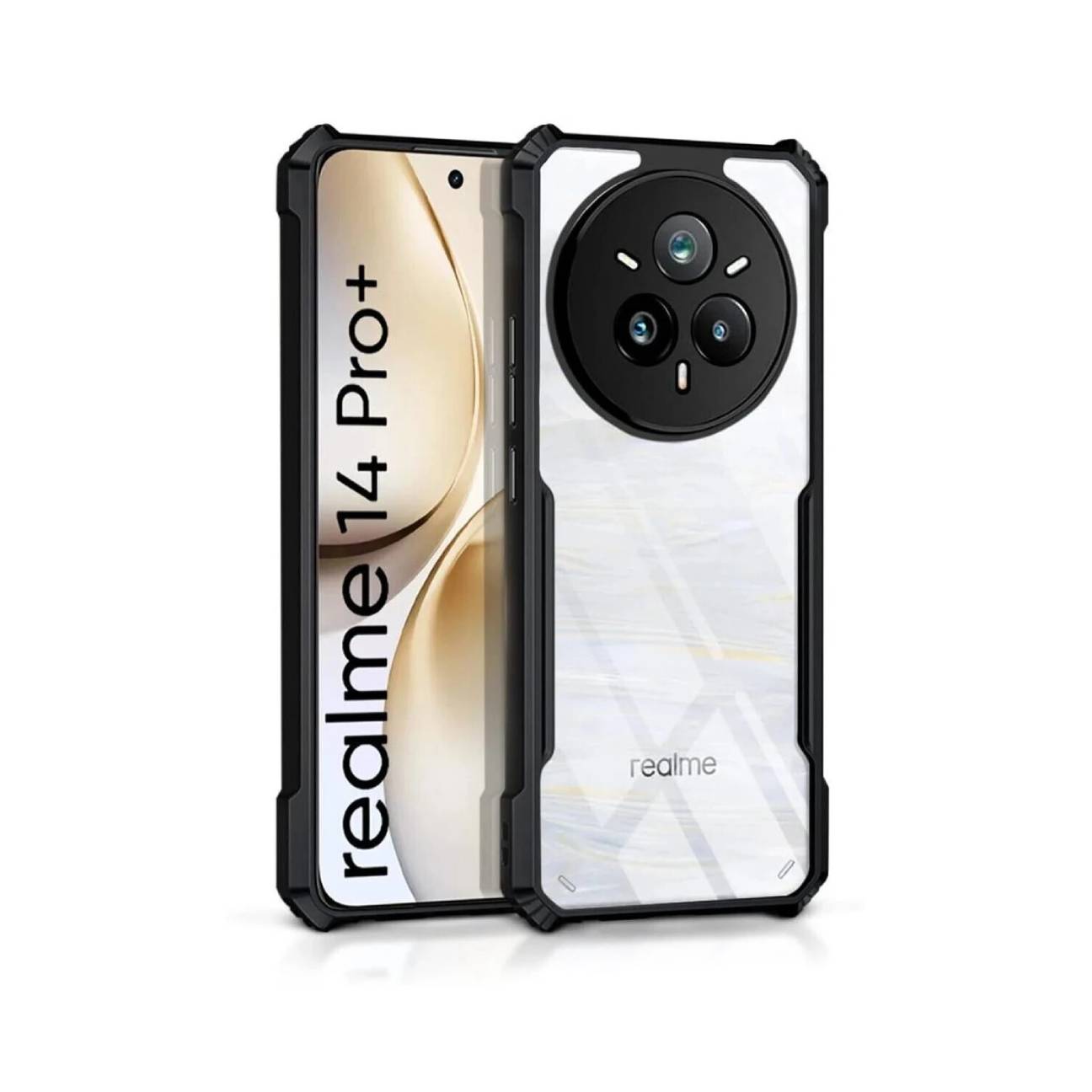 Realme 14 Pro+ Shockproof Crystal Clear Bumper Case with Acrylic Back, TPU Frame & Camera Protection