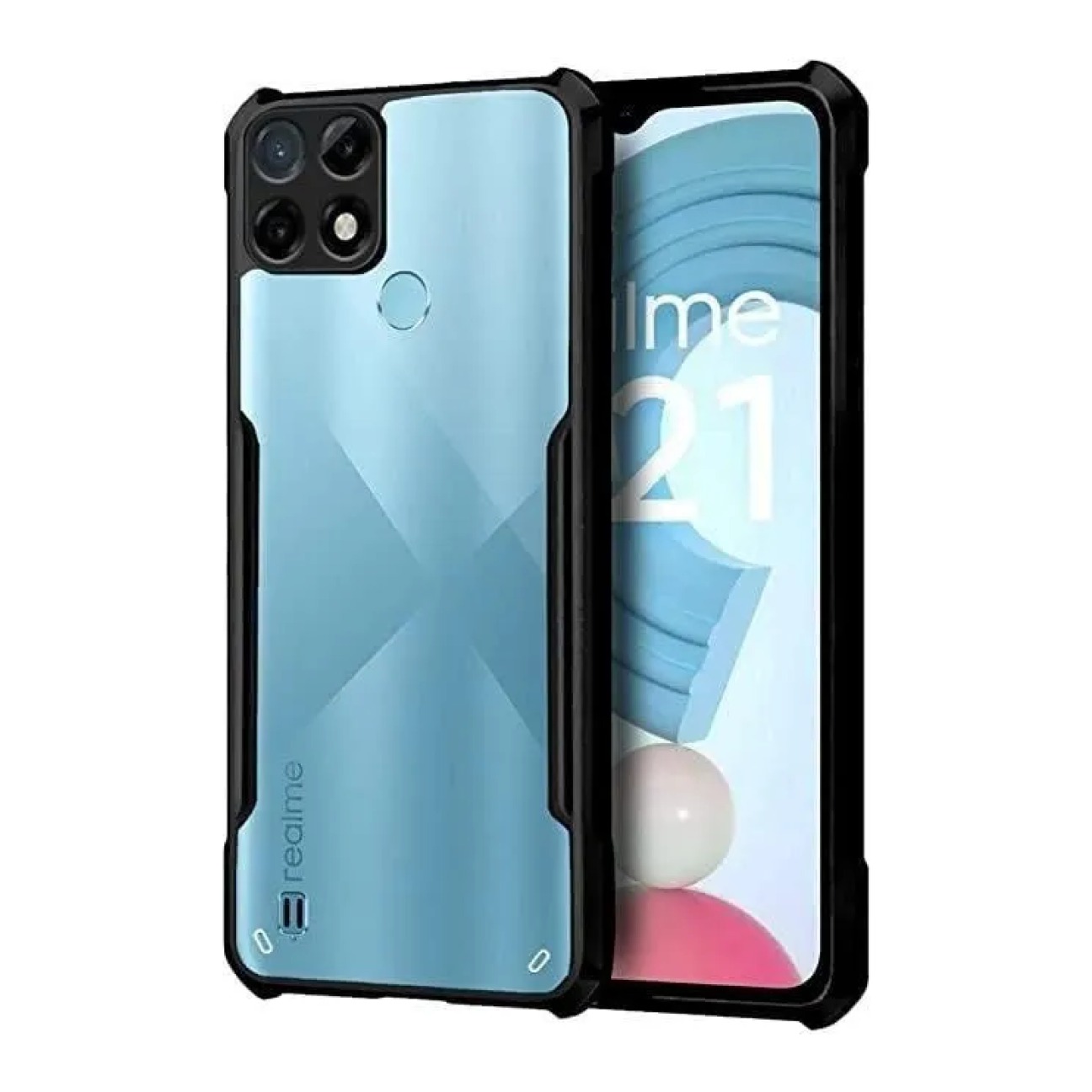 Realme C21 Shockproof Crystal Clear Bumper Case with Acrylic Back, TPU Frame & Camera Protection