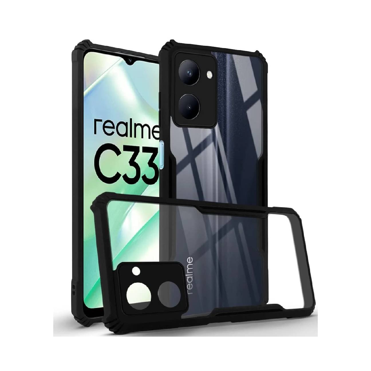 Realme C33 Shockproof Crystal Clear Bumper Case with Acrylic Back, TPU Frame & Camera Protection