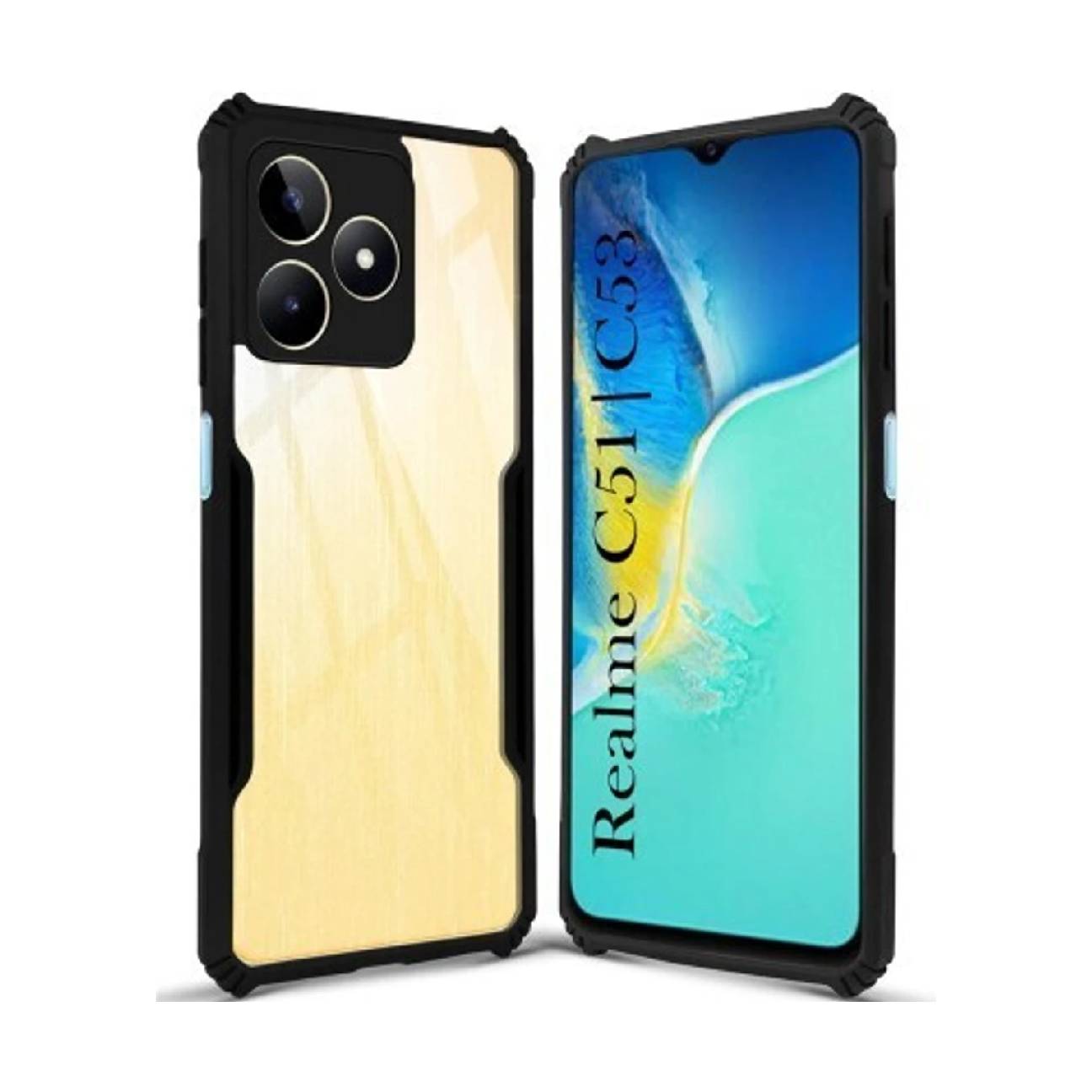 Realme C51 Shockproof Crystal Clear Bumper Case with Acrylic Back, TPU Frame & Camera Protection