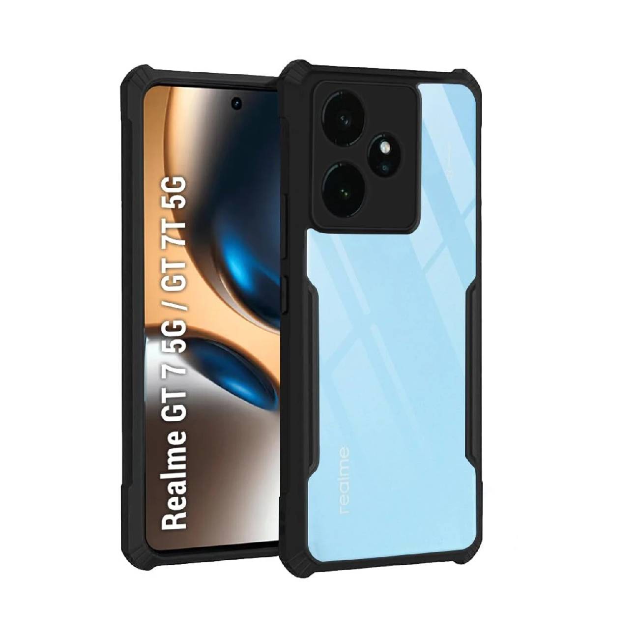 Realme GT 7T Shockproof Crystal Clear Bumper Case with Acrylic Back, TPU Frame & Camera Protection