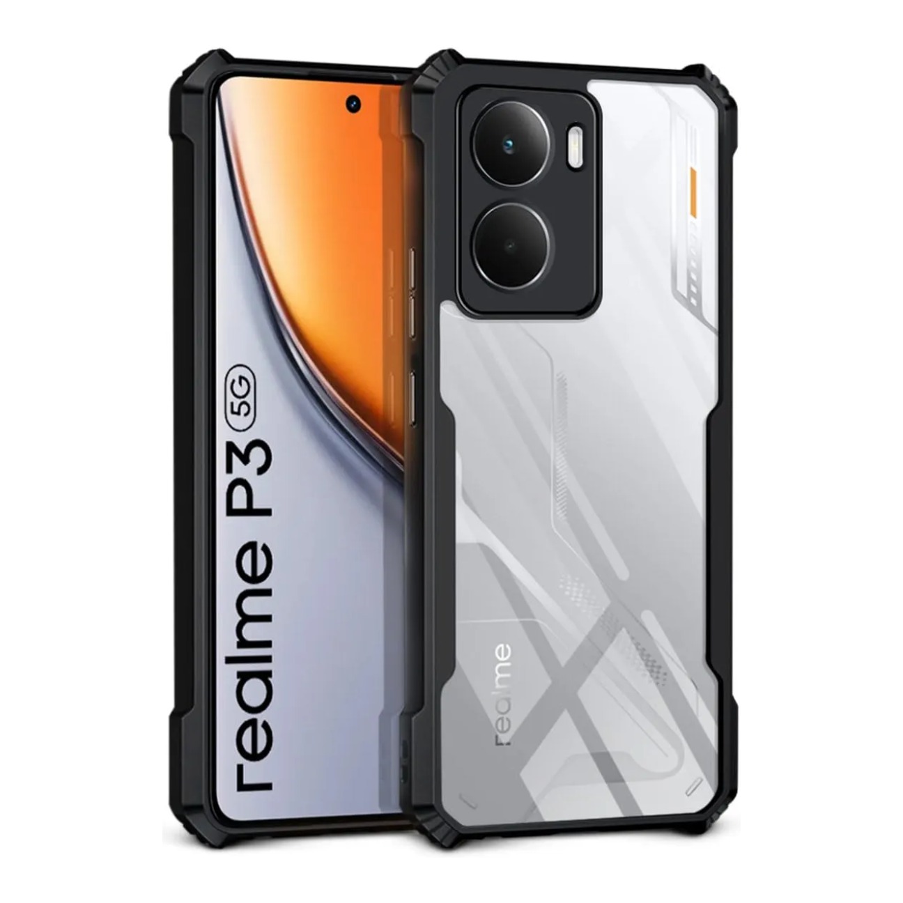 Realme P3 Shockproof Crystal Clear Bumper Case with Acrylic Back, TPU Frame & Camera Protection