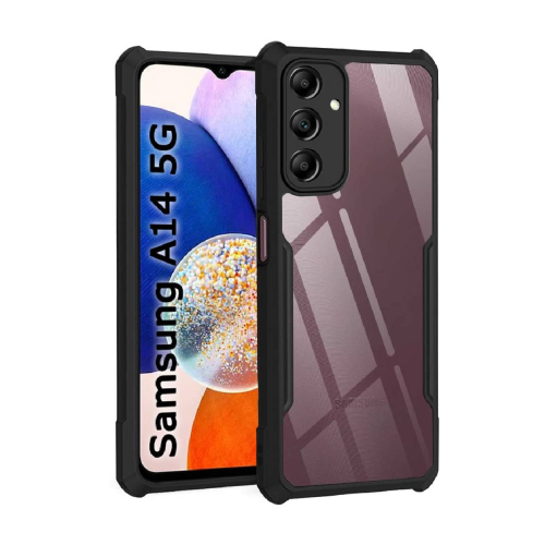 Samsung Galaxy A14 Shockproof Crystal Clear Bumper Case with Acrylic Back, TPU Frame & Camera Protection