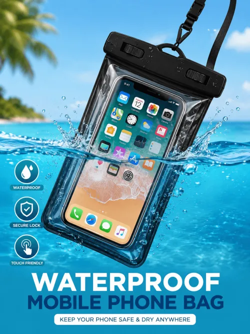 Universal Waterproof Plastic Mobile Cover for Rain | Transparent Touch-Friendly Waterproof Phone Pouch with Lanyard | Fits All Smartphones