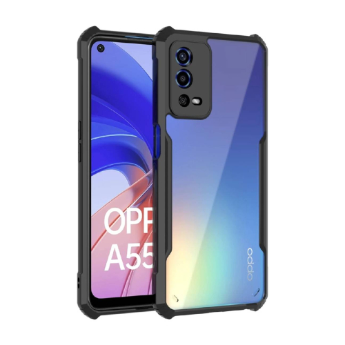Oppo A55 Shockproof Crystal Clear Bumper Case with Acrylic Back, TPU Frame & Camera Protection