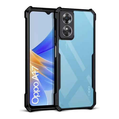 Oppo A17 Shockproof Crystal Clear Bumper Case with Acrylic Back, TPU Frame & Camera Protection