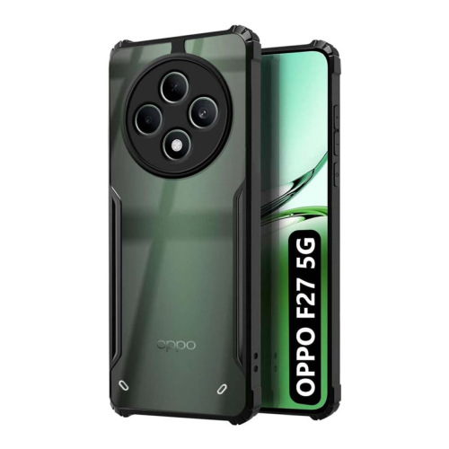 Oppo F27 Shockproof Crystal Clear Bumper Case with Acrylic Back, TPU Frame & Camera Protection