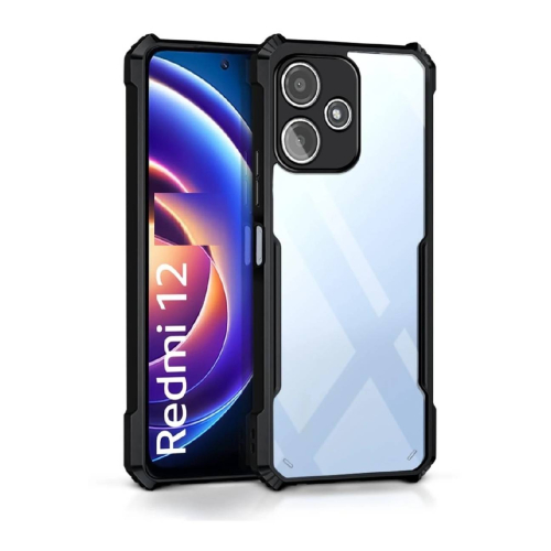 Redmi 12 Shockproof Crystal Clear Bumper Case with Acrylic Back, TPU Frame & Camera Protection