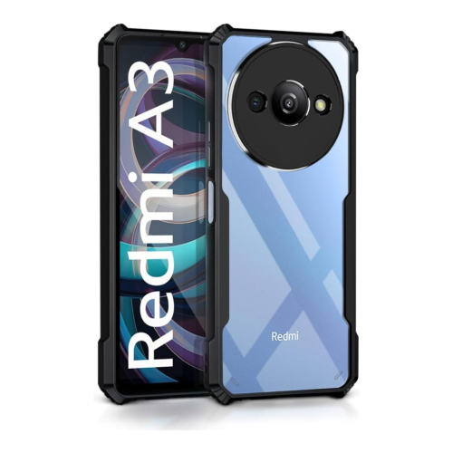 Redmi A3 Shockproof Crystal Clear Bumper Case with Acrylic Back, TPU Frame & Camera Protection