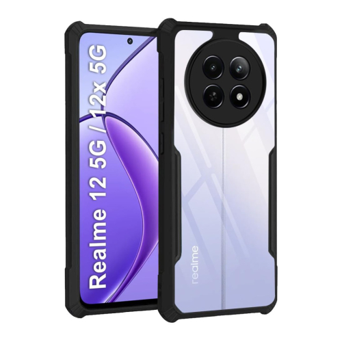 Realme 12x Shockproof Crystal Clear Bumper Case with Acrylic Back, TPU Frame & Camera Protection
