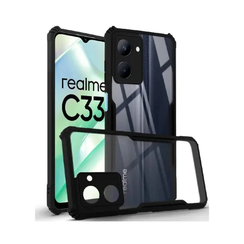 Realme C33 Shockproof Crystal Clear Bumper Case with Acrylic Back, TPU Frame & Camera Protection