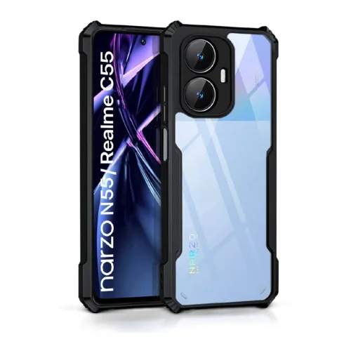 Realme C55 Shockproof Crystal Clear Bumper Case with Acrylic Back, TPU Frame & Camera Protection
