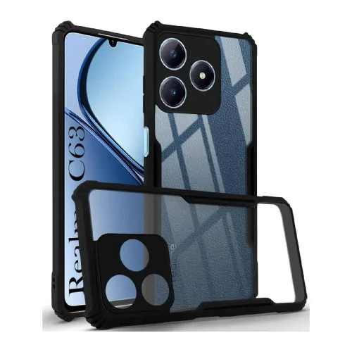 Realme C63 Shockproof Crystal Clear Bumper Case with Acrylic Back, TPU Frame & Camera Protection