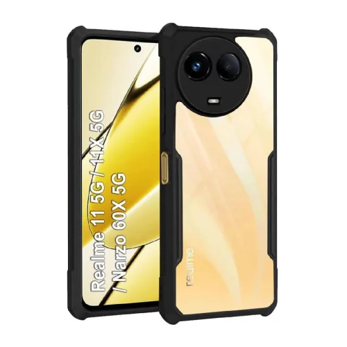 Realme Narzo 60x Shockproof Crystal Clear Bumper Case with Acrylic Back, TPU Frame & Camera Protection