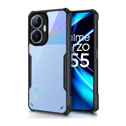 Realme Narzo N55 Shockproof Crystal Clear Bumper Case with Acrylic Back, TPU Frame & Camera Protection
