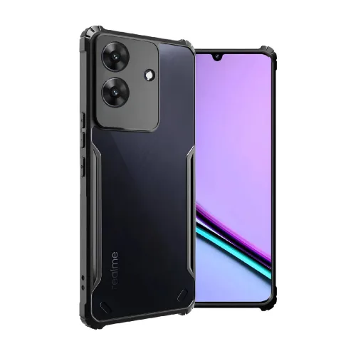 Realme Narzo N61 Shockproof Crystal Clear Bumper Case with Acrylic Back, TPU Frame & Camera Protection